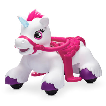 Kidzone 12V Unicorn Ride On Horse Toy For Toddlers 1.5-3 Years Old, Interactive Kids Electric Riding Gift W/Carrot Toy, Comb And