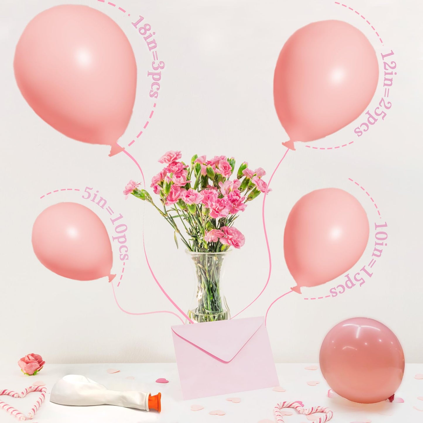 Double Stuffed Pink Balloon Arch, Double Pink Balloons Different Sizes 18/12/10/5 Inch,Pastel Pink Balloons Garland For Boho Par