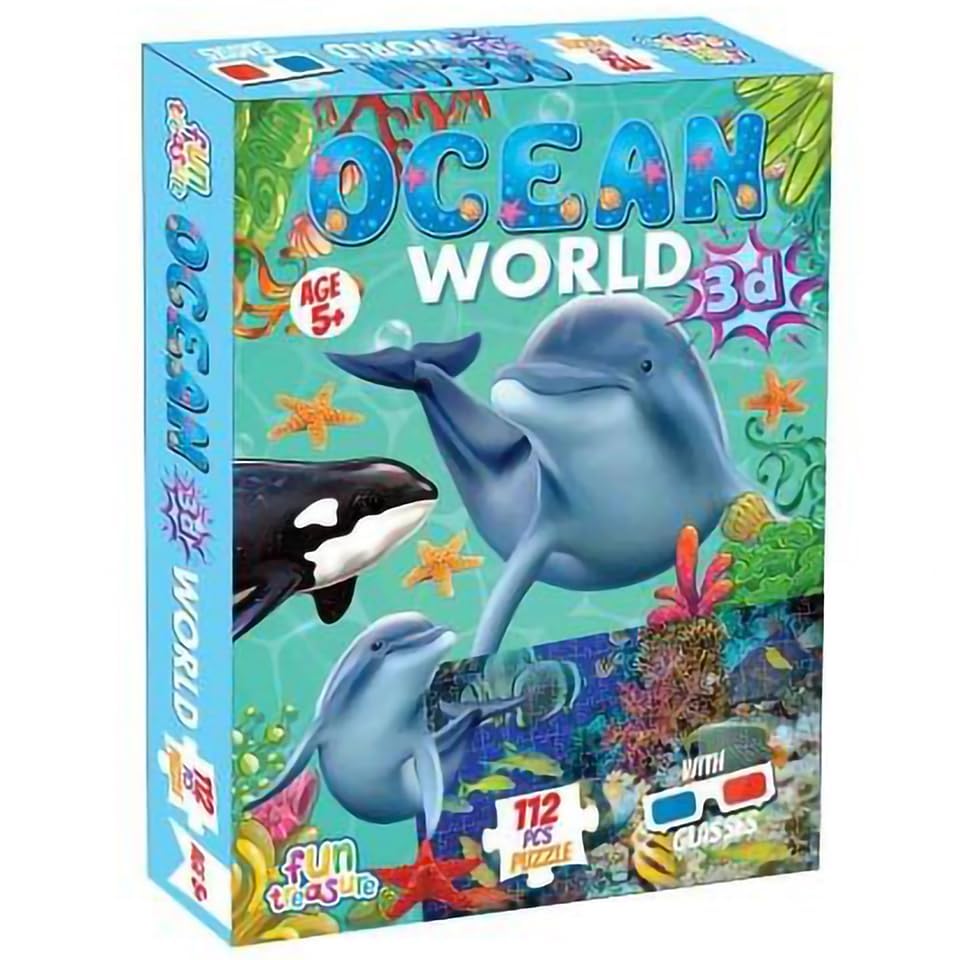 Ocean World 3D Puzzle, 112 Pieces, Age 5+, With 3D Glasses, Marine Life Theme