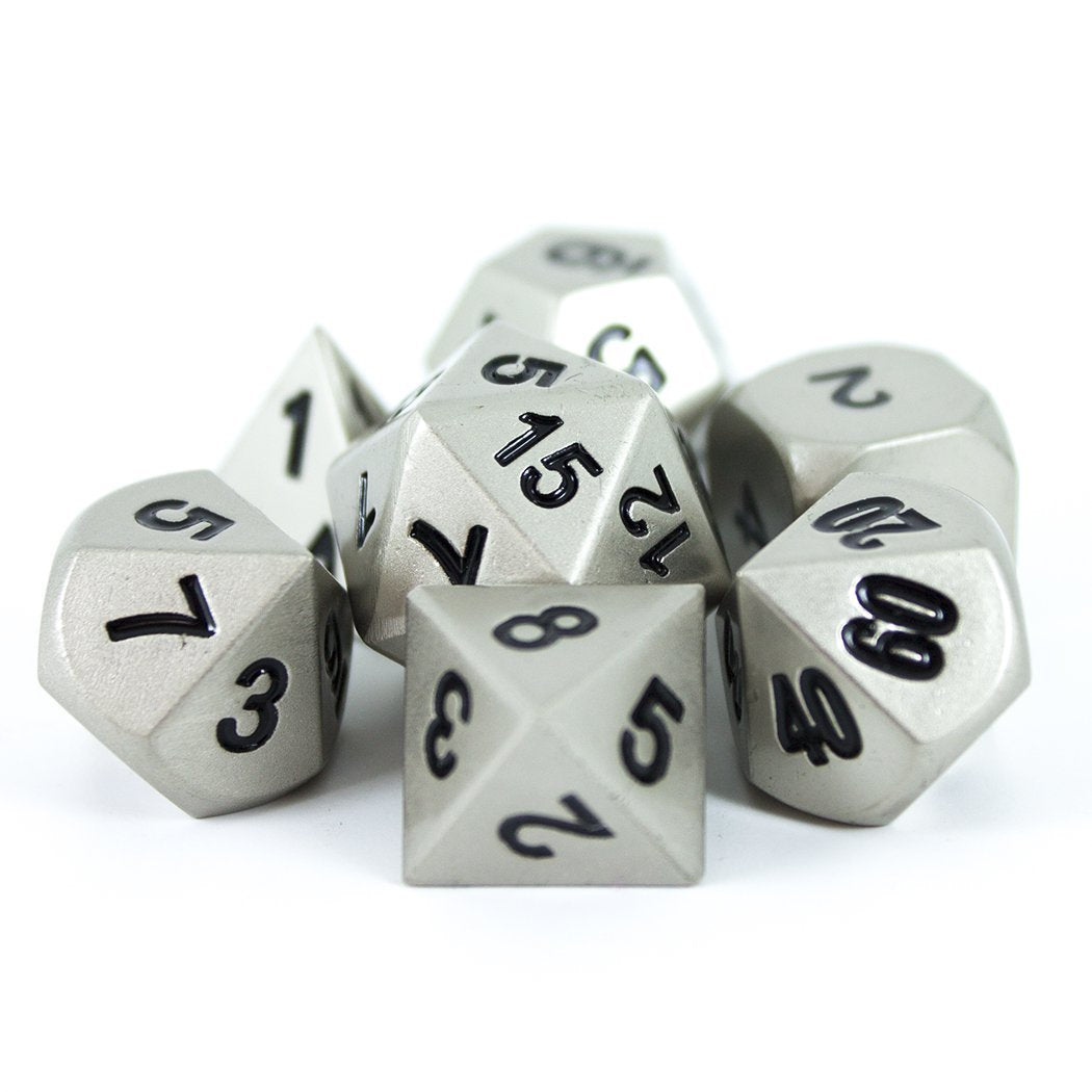 Paladin Roleplaying Silver Metal Dice - Full Polyhedral Set - in Presentation Case