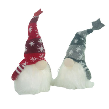 Gerson 7'' H Battery Operated Lighted Holiday Plush Gnome Figurine, Assortment Of 2