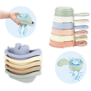 Bath Toys Floating Boats With Bathing Spoon, 11 Pcs Bathtub Mold Free Bath Toy For Babies Water Table Toys Toddler Birthday Gift For Preschool Boys/Girls