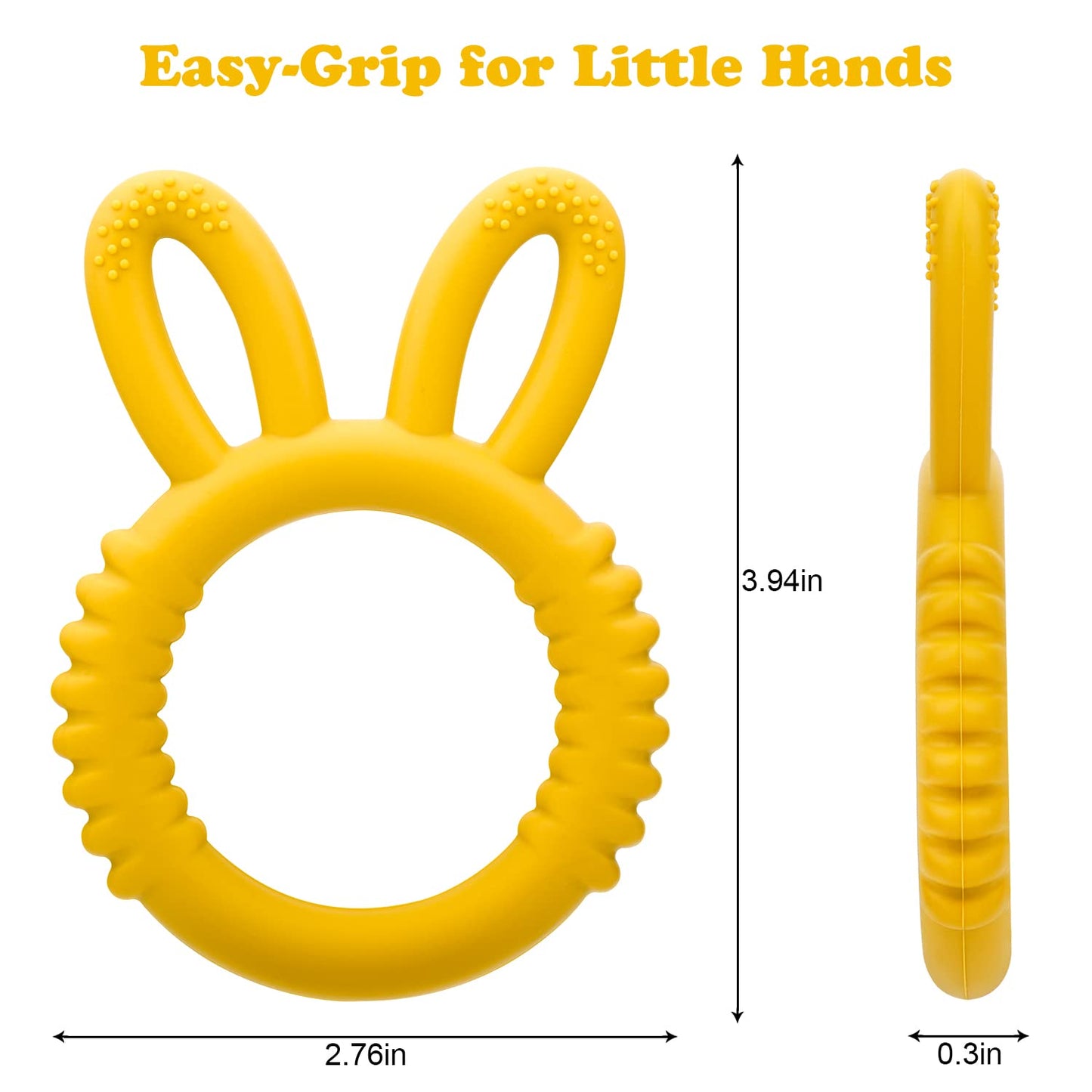 Misslili Silicone Babies Teethers Baby Teething Toys For Soothe Massage Sore Gums For 3-12 Months Infants, Bpa Free, Easter Gifts For Boys And Girls, Ring Shape Rabbit Ear Design (Yellow)