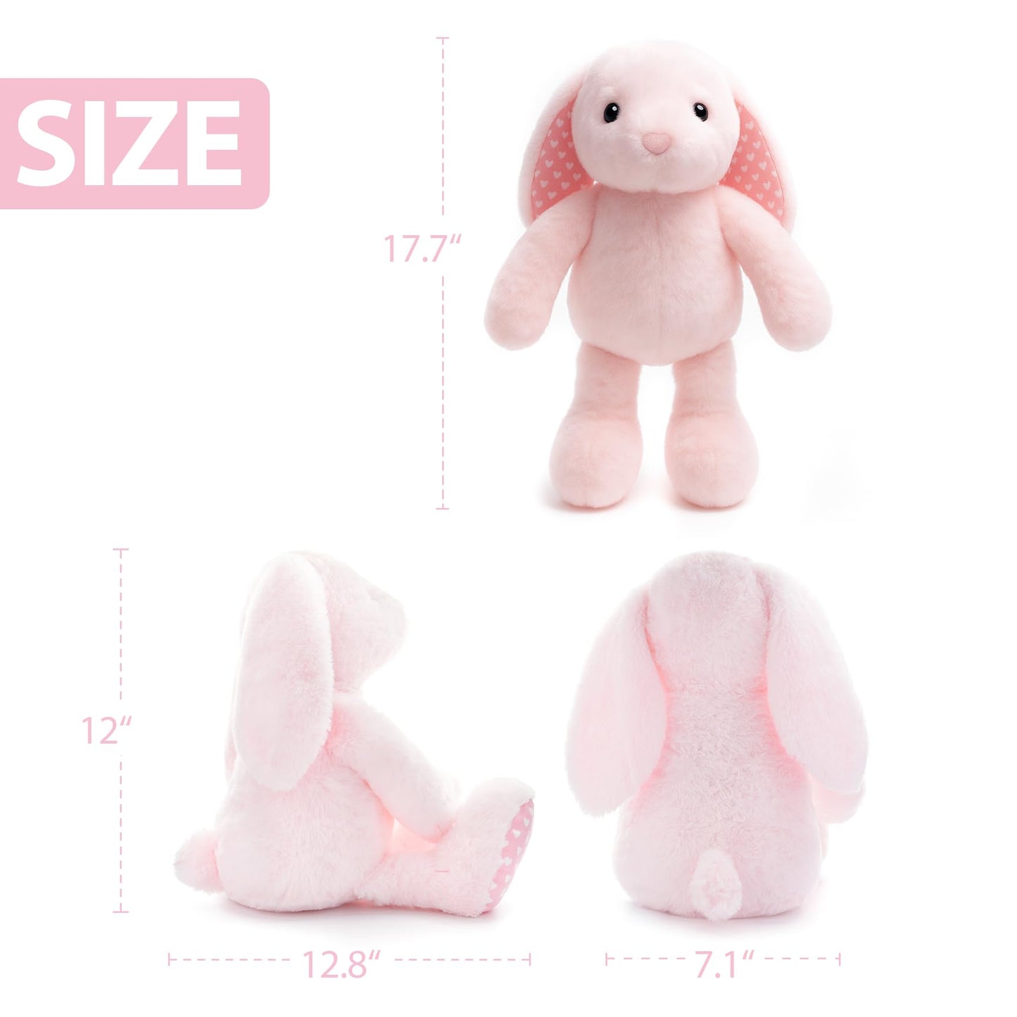 Weigedu Pink Rabbit Bunny Stuffed Animal Plush Toy For Kids, Boys, Girls, Babies - Perfect Birthday, Easter, And Christmas Bedti