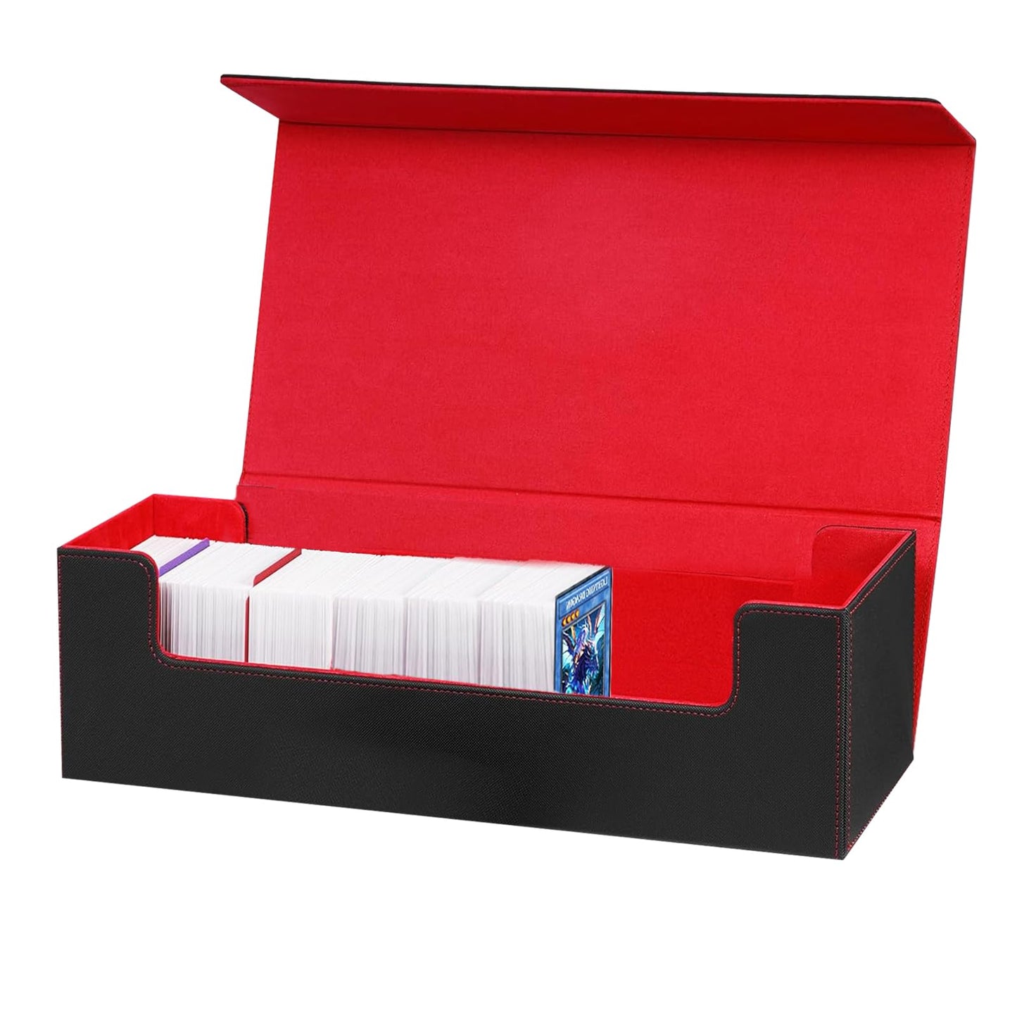 Scimi Large enhanced Double Deck Case Box for 400+ Sleeved Cards Case Large Deck Case with Dice Tray Fits MTG/TCG/CCG (Black/Red)