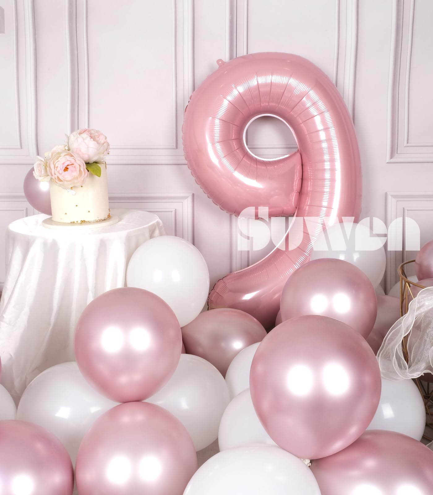 Suwen 40 Inch Pink Large 9 Number Balloons Big Foil Helium Number Balloons 0-9 Jumbo Happy 9Th Mylar Birthday Party Decorations