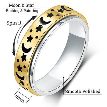 Mhwtty Anxiety Ring For Women Moon Star Fidget Ring Stainless Steel Spinner Rings Gift For Women Men Gold Size 9