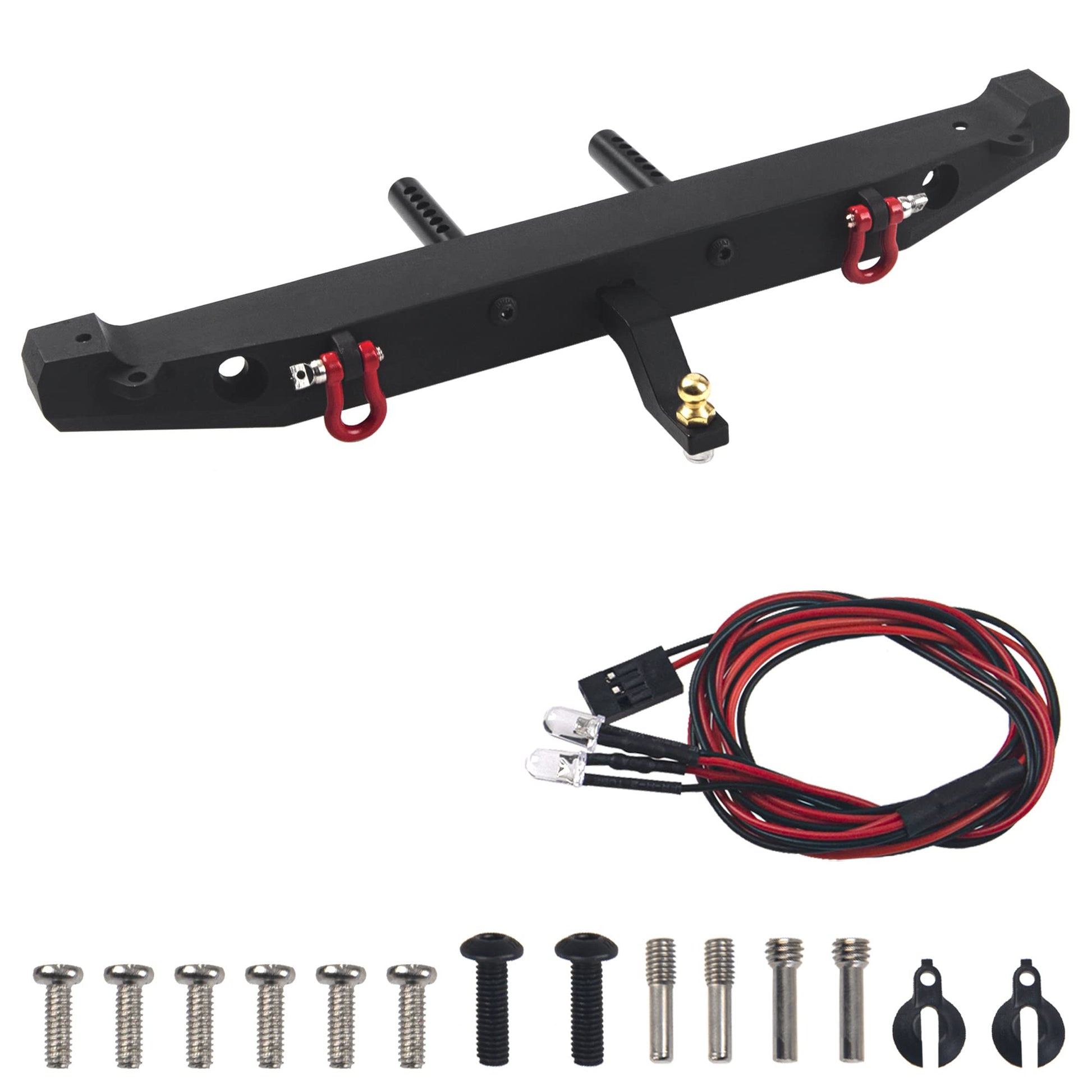 Vgoohobby RC Rear Bumper with Lights Shackles Trailer Hitch Compatible with Traxxas TRX-4 Axial SCX10 90046 90047 SCX10 II 1/10 