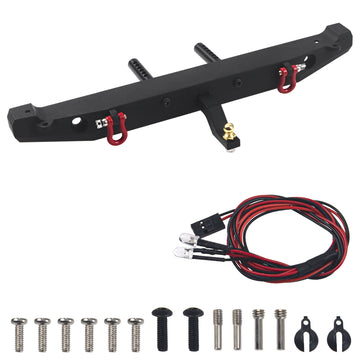 Vgoohobby RC Rear Bumper with Lights Shackles Trailer Hitch Compatible with Traxxas TRX-4 Axial SCX10 90046 90047 SCX10 II 1/10