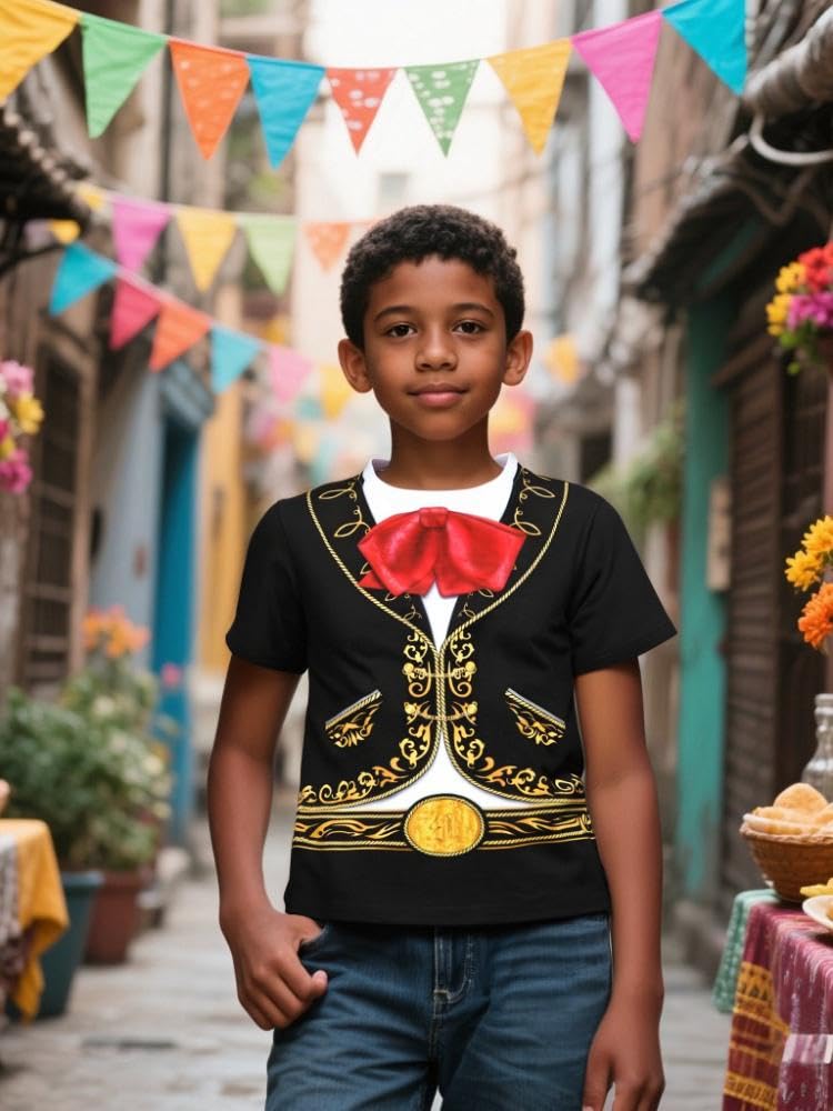 Cosland Mariachi Costume For Boy Kids Halloween Shirt, Black, Medium