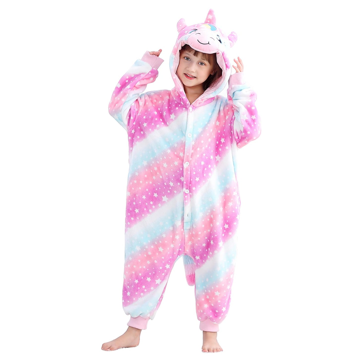 Michley Animal Hooded Romper Kids Flannel Halloween Cosplay Pajamas Costume 3-12T For Autumn Winter, Unicorn, 9-10T, Size130
