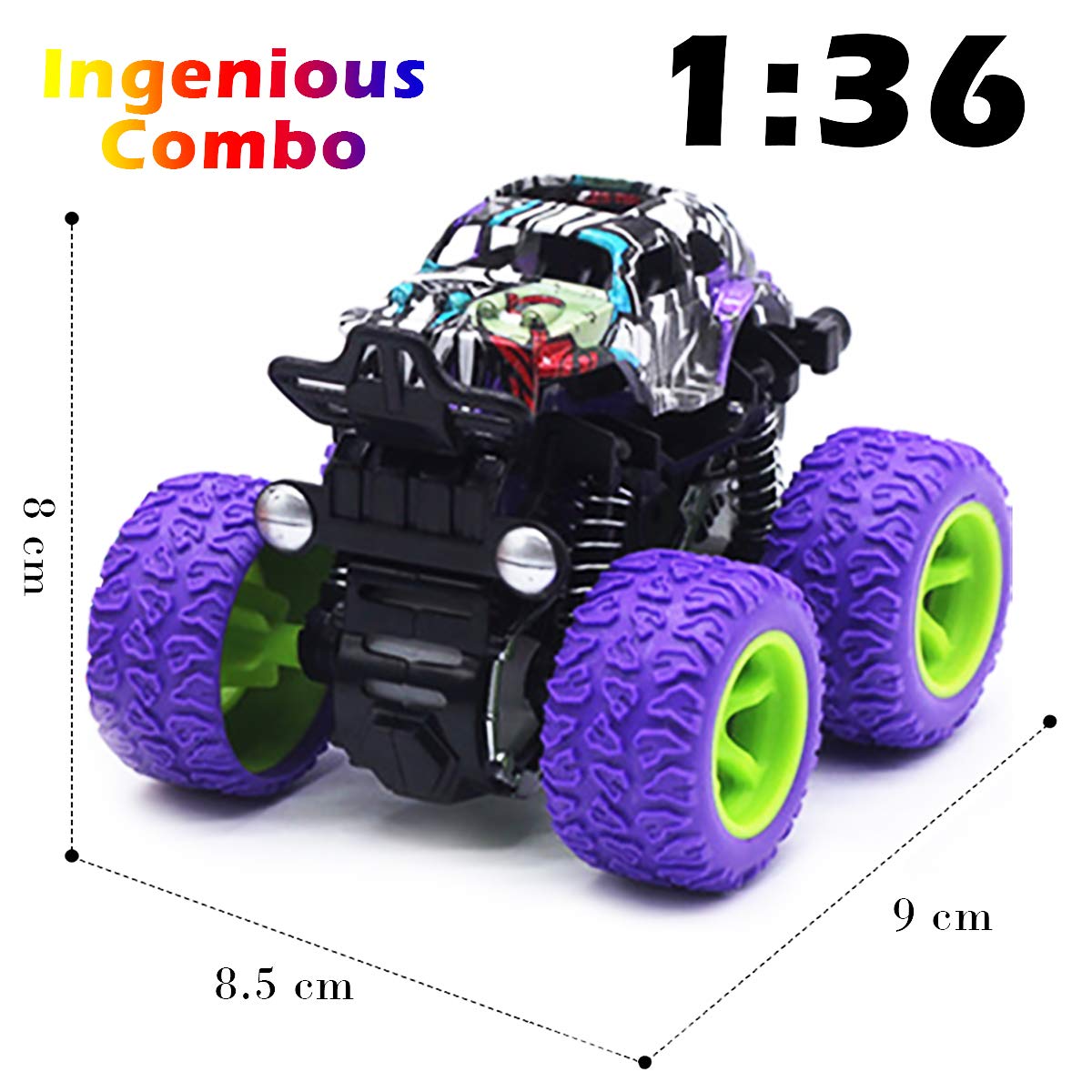 CozyBomB Friction Powered Monster Trucks Toys for Boys/Girls - Push and Go Car Truck Playset, Inertia Vehicle, Kids Birthday Chr