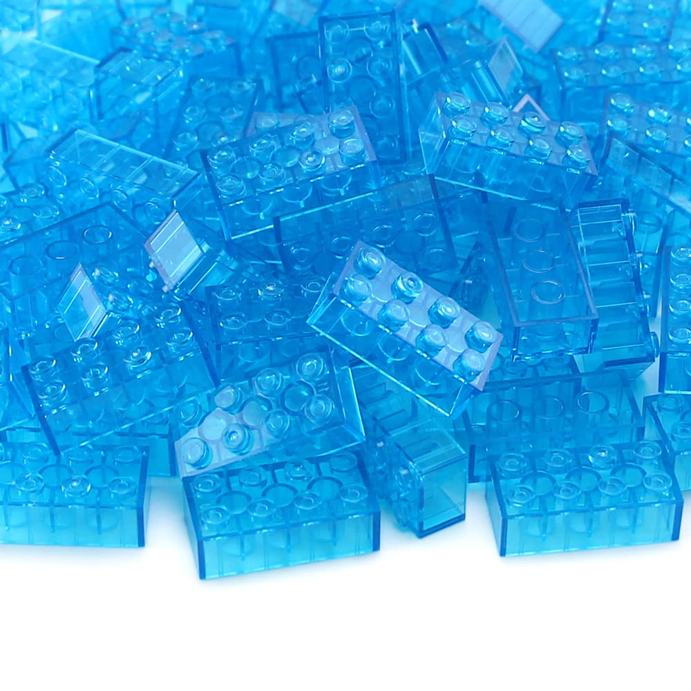 Feleph 100Pcs 2X4 Bricks Trans-Medium Blue Pieces Parts Building Kit Creative Play Set Blocks Classic Toy Accessories Compatible