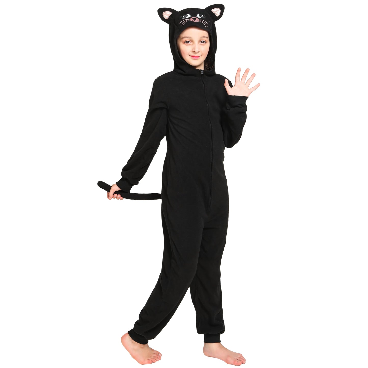Leadtex Child Black Cat Costumes Zipper Cartoon Cat Onesie Pajamas Costume Halloween Cosplay Jumpsuit For Kids,S4-6