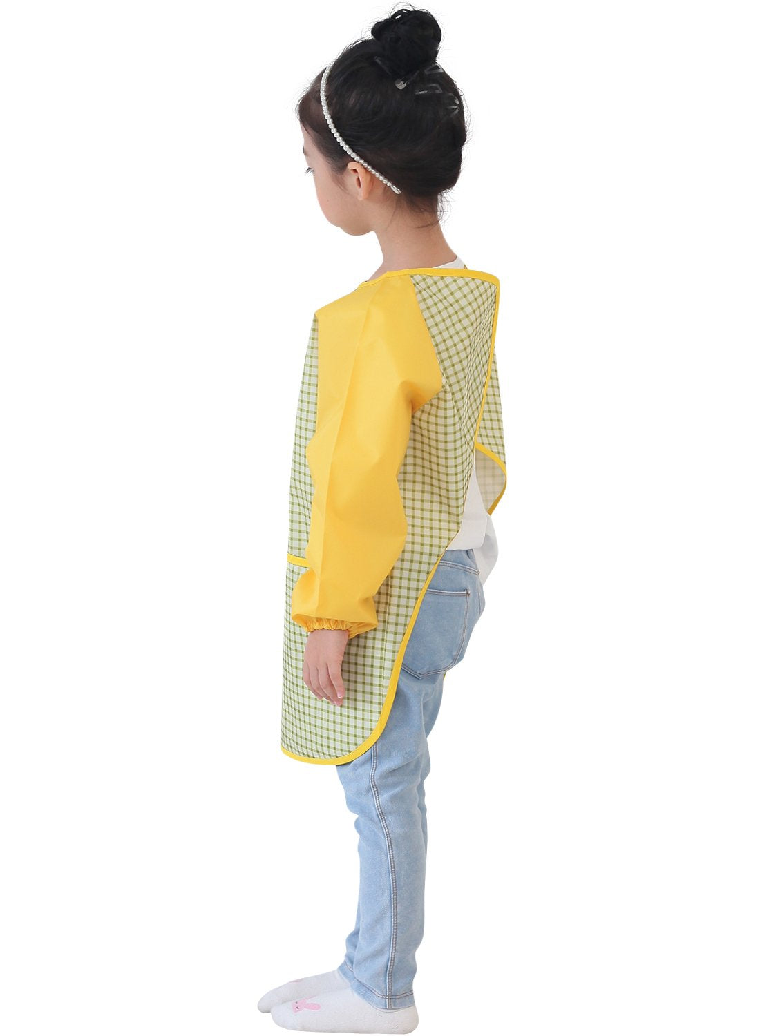 Plie Waterproof Kids Art Smocks 37 Colors (Age 1-10, S-XXL size), Green Check (17-S)