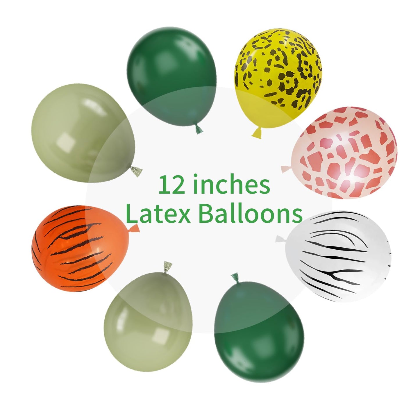 Jungle Balloons, 12 Inch Jungle Safari Balloons Animal Print Balloons Sage Green Olive Green For Jungle Safari Theme Party Decor