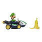 Super Mario Luigi Racer Vehicle - 360 Spins, Wind Up, 2.5" Action Figure, Medium, Plastic