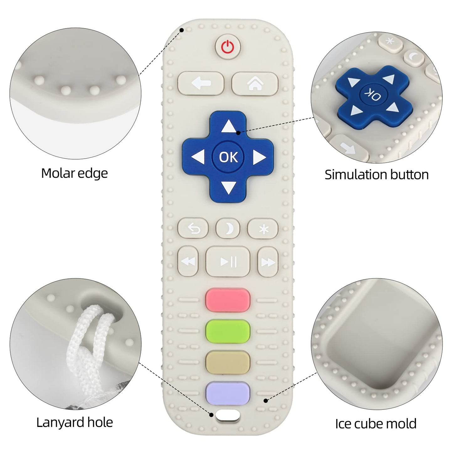 Chuya Silicone Baby Teether Toy Tv Remote Control Shape Chew Toy For Babies 3+ Months, Teething Relief Baby Toys For Infants (White)