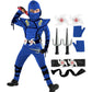 Satkull Blue Ninja Costume For Kids Ninja Deluxe Costumes Set With Ninjas Accessories For Boy Dress Up(Kids-S-4T/5T Blue)