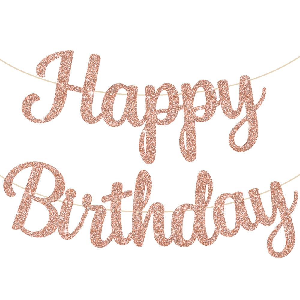 Beishida Rose Gold Happy Birthday Banner -No Diy,10Feet,Pre-Strung-Glitter Happy Birthday Sign, Happy Birthday Garland,Happy Bir