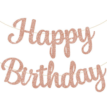 Beishida Rose Gold Happy Birthday Banner -No Diy,10Feet,Pre-Strung-Glitter Happy Birthday Sign, Happy Birthday Garland,Happy Bir