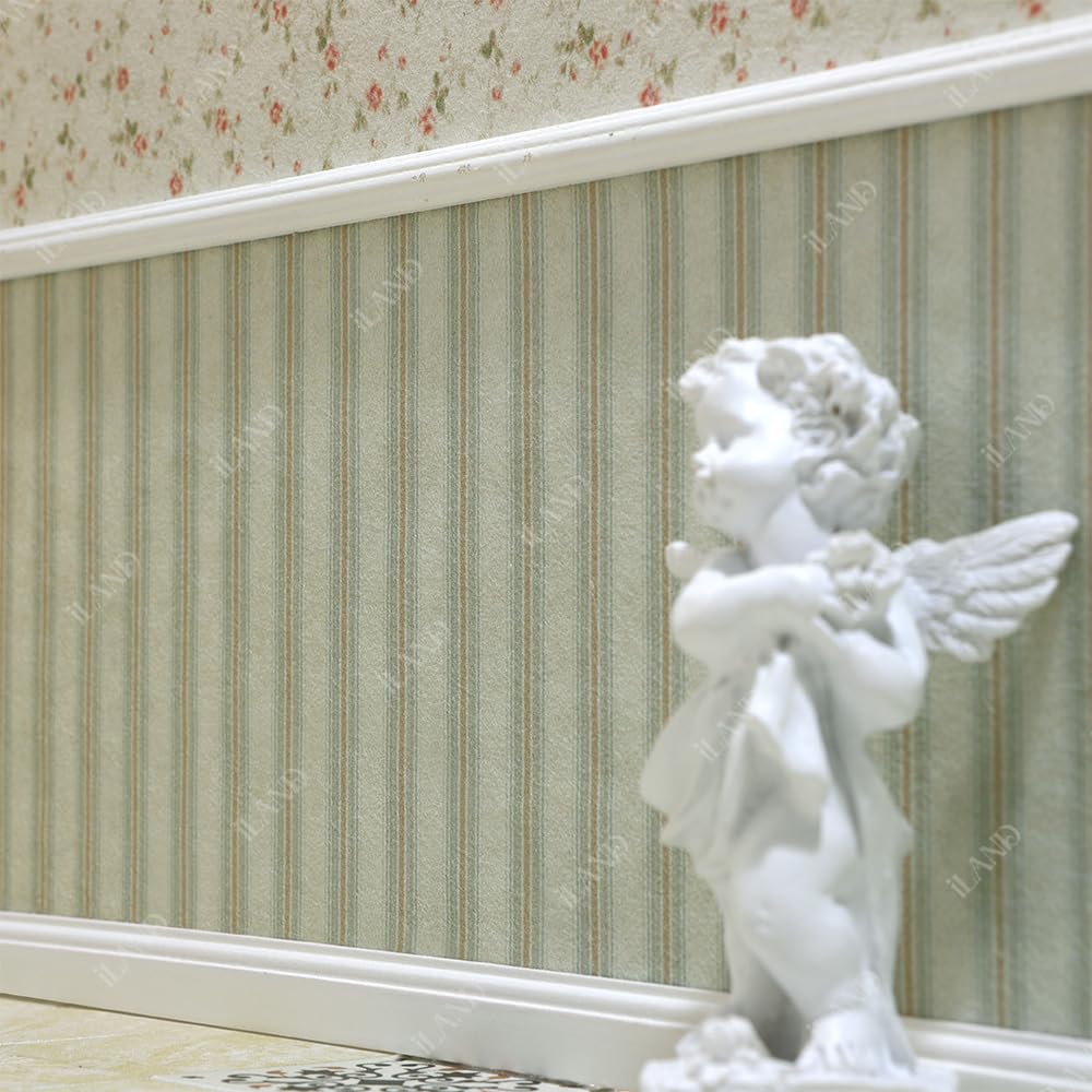 Iland Originality Dollhouse Wallpaper 39 * 15.7 Inch, Dollhouse Accessories On 1:12 Scale Or 1:6 Scale (Striped Green-Yellow)