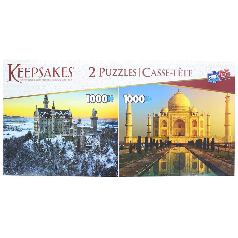 Set Of 2 Keepsakes 1000 Piece Jigsaw Puzzles | Neuschwanstein Castle/Taj Mahal