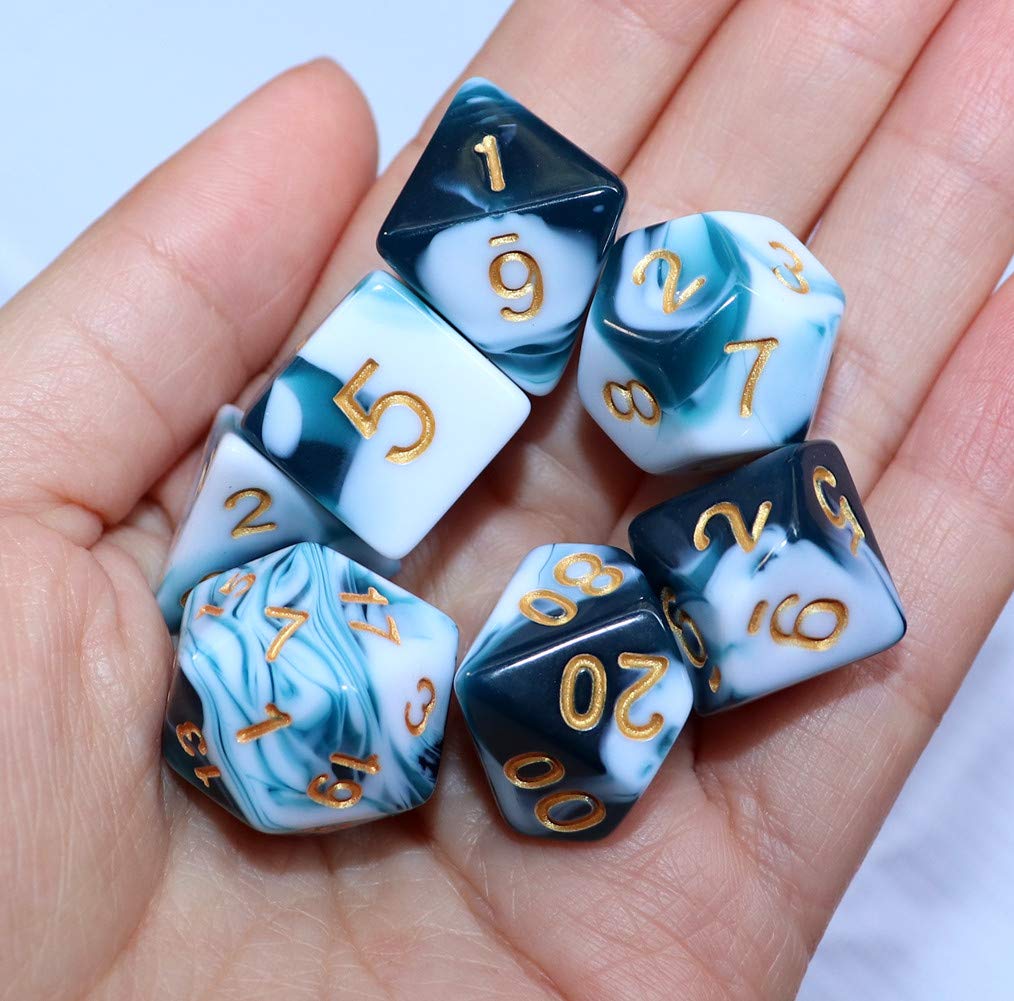 Creebuy D&D Dice Set Teal White Dice For Dungeon And Dragons Dnd 7-Die Rpg Dice D20 D12 D% D10 D8 D6 D4