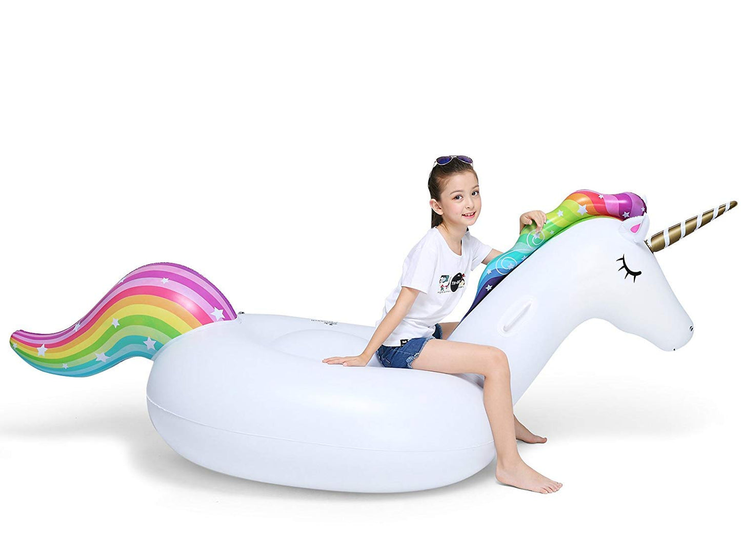 Jasonwell Big Inflatable Unicorn Pool Float Floatie Ride On With Fast Valves Large Rideable Blow Up Summer Beach Swimming Pool Party Lounge Raft Decorations Toys For Kids Adults