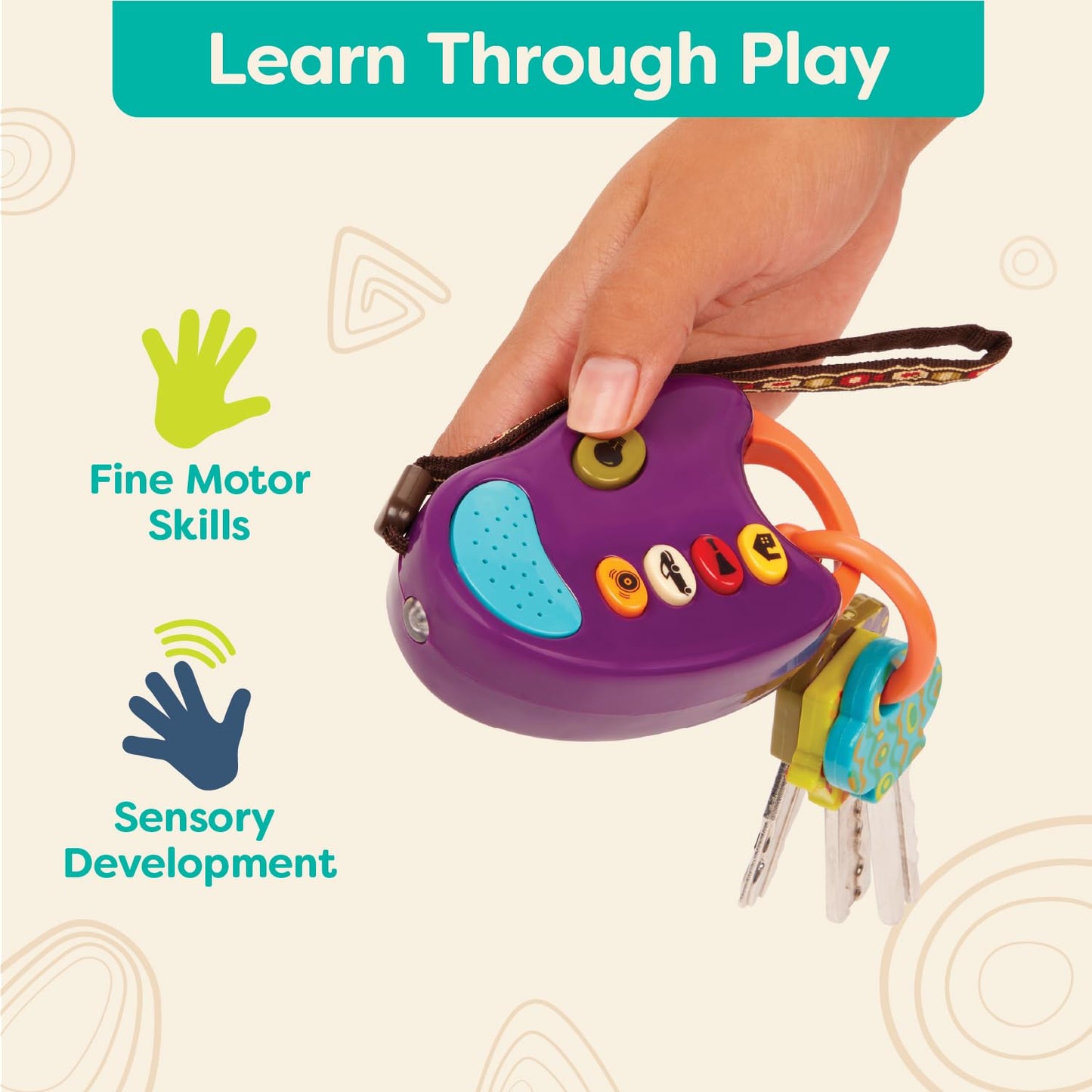 B. toys Toy Car Keys - Interactive Baby Toy with Lights & Sounds, Purple, 1 Count, Model BX1200Z