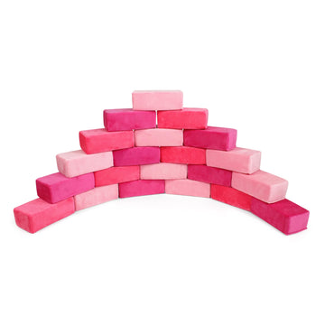 Plush Blocks - The Original enhanced Plush Building Block for Kids - Certified Safe Foam Blocks in elegantly Soft Fabric Covers - Set of 24 (Pretty Pink)