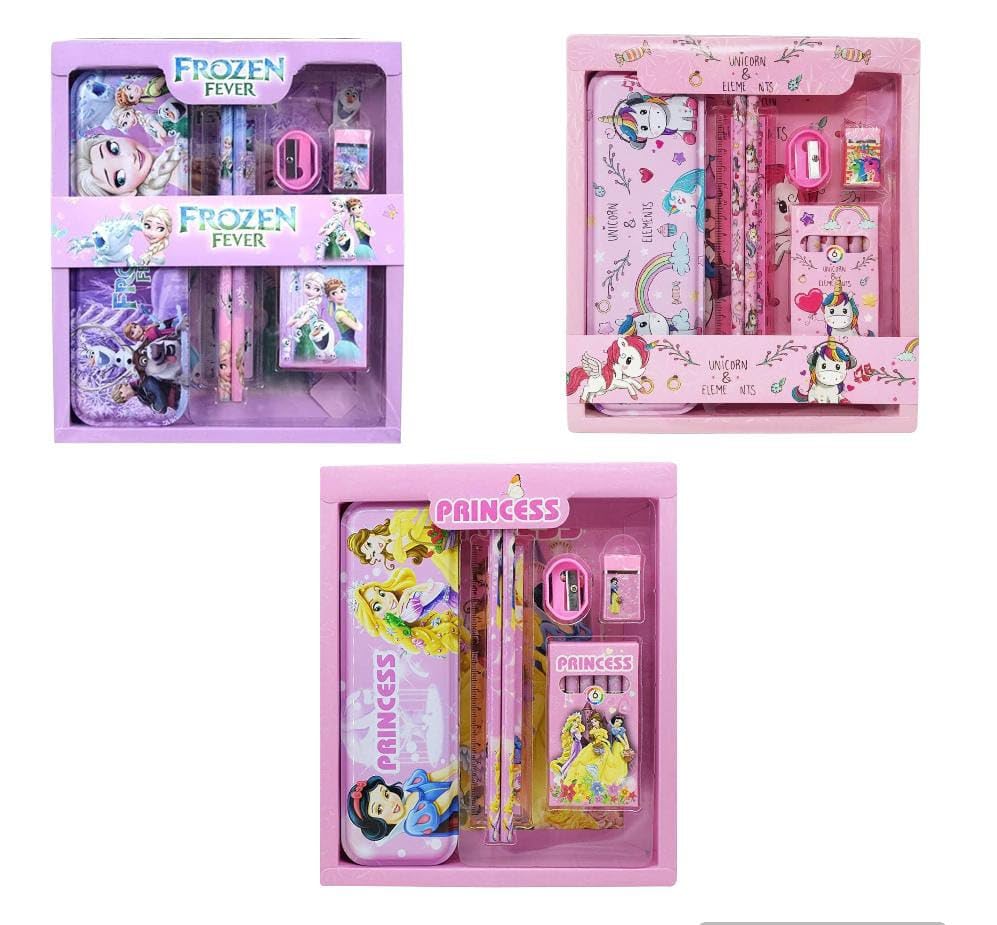 Youth Enterprises All In One Unicorn Frozen And Princess Theme Stationery Set Combo School Supplies Gift Set Kit With 1 Pencil B