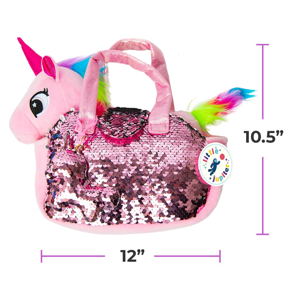 Little Jupiter Plush Pet Set W/Purse - Unicorn Stuffed Animals For Girls - Unicorn Plush Gift For Age 4-7 (Pink Unicorn)