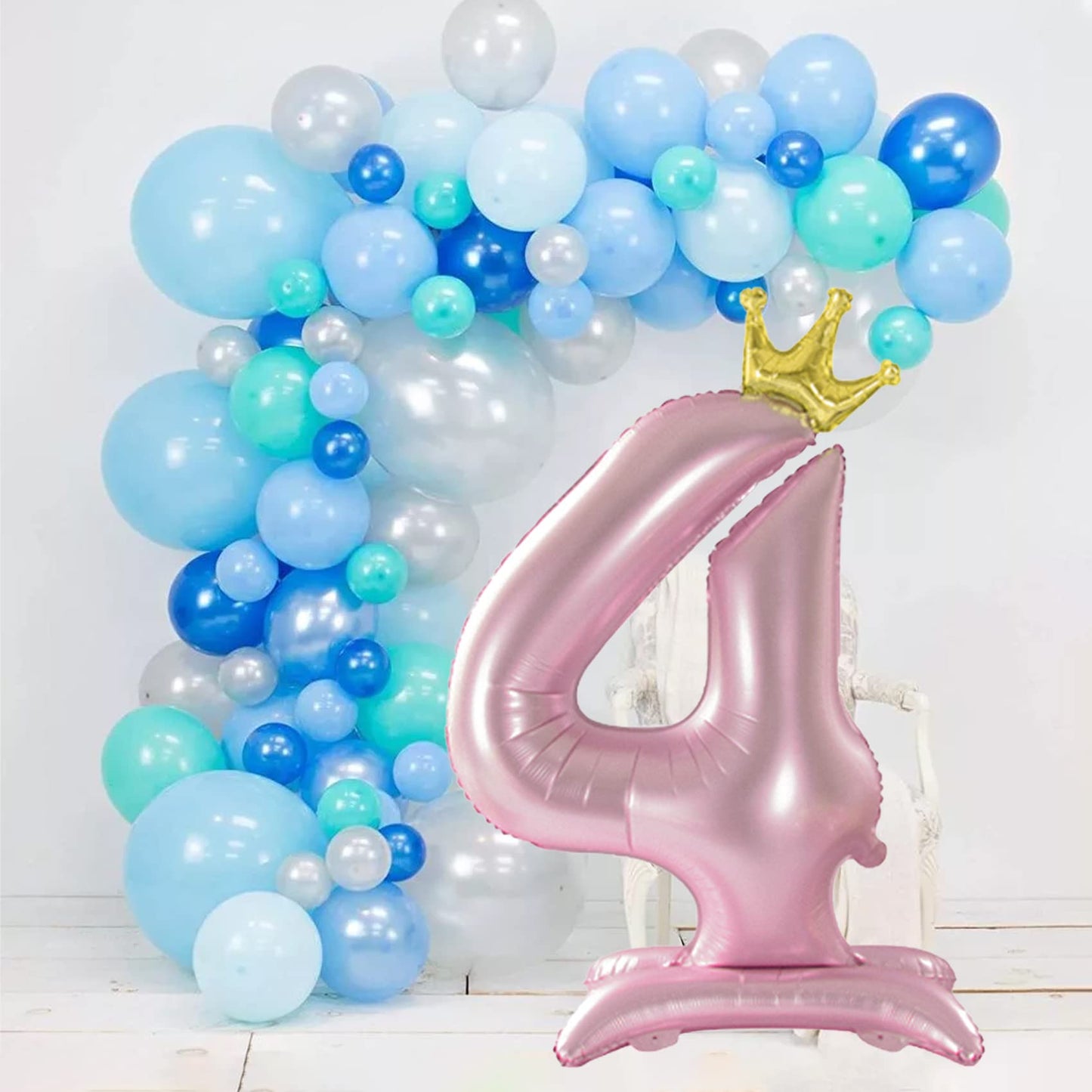 Tellpet Crown Pink Number 4 Balloon With Base For Girls 4Th Birthday Party Decoration