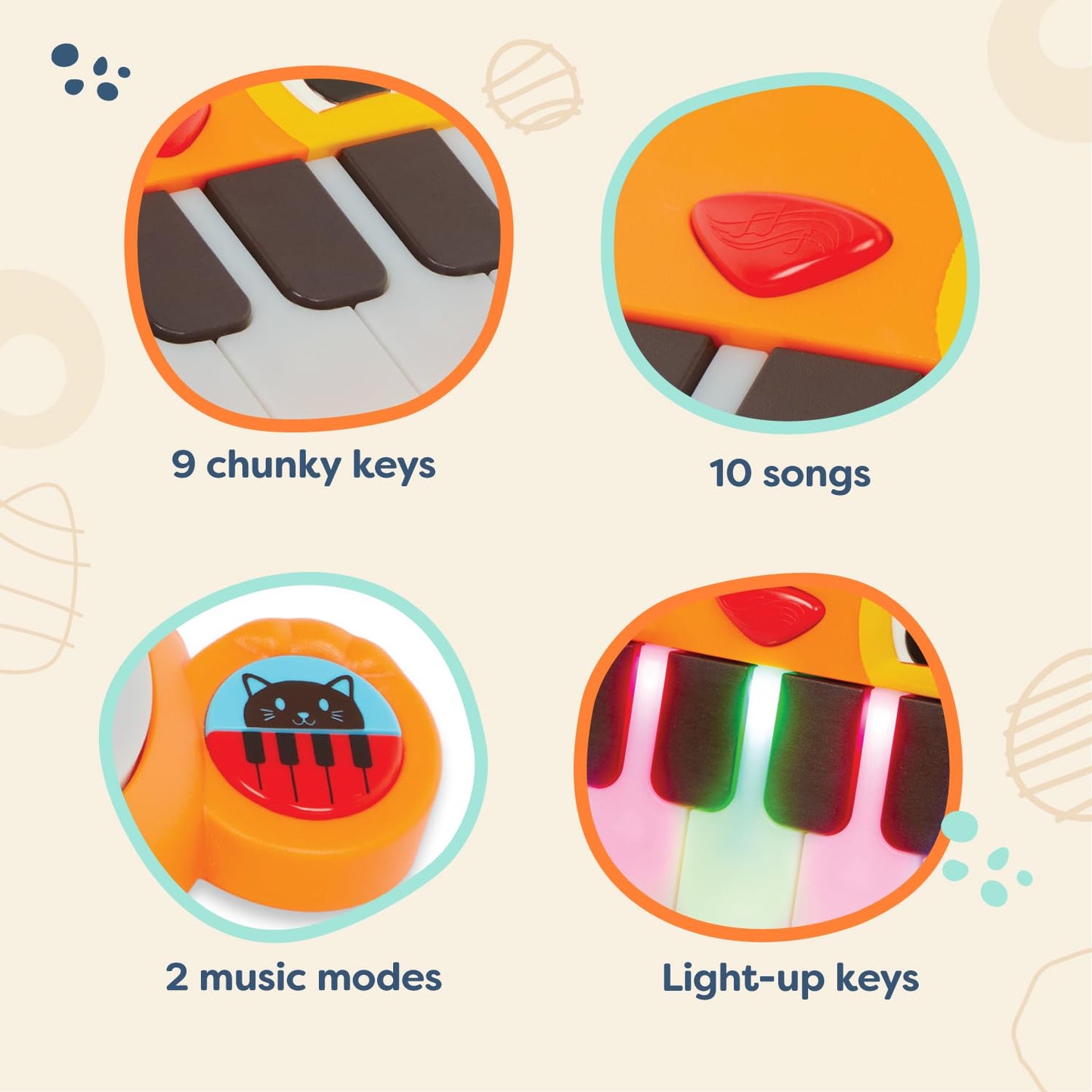 B. Toys- B. Baby- Mini Meowsic- Mini Toy Keyboard – Baby Piano – Songs, Sounds & Lights – Sensory Baby Toys – 6 Months +