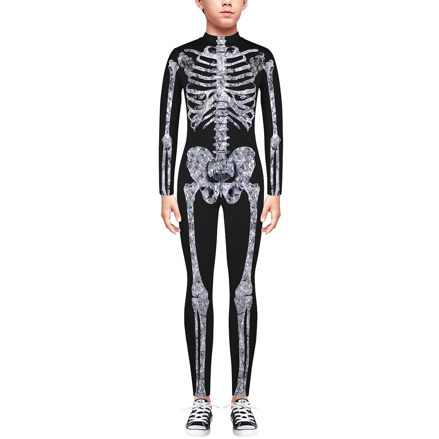Remimi Kids Girls Halloween Skeleton Bodysuit Party Scary Cosplay Boys 3D Print Bone Skull Bodysuit Outfit Diamond L