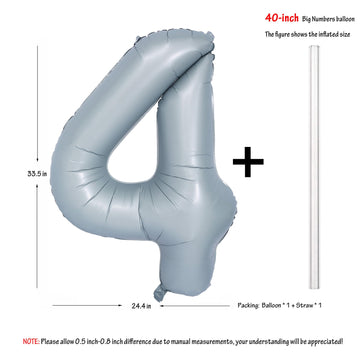 40 In Matte Gray Number Balloons Helium Foil Mylar Balloon Birthday Party Banquet Decoration 4