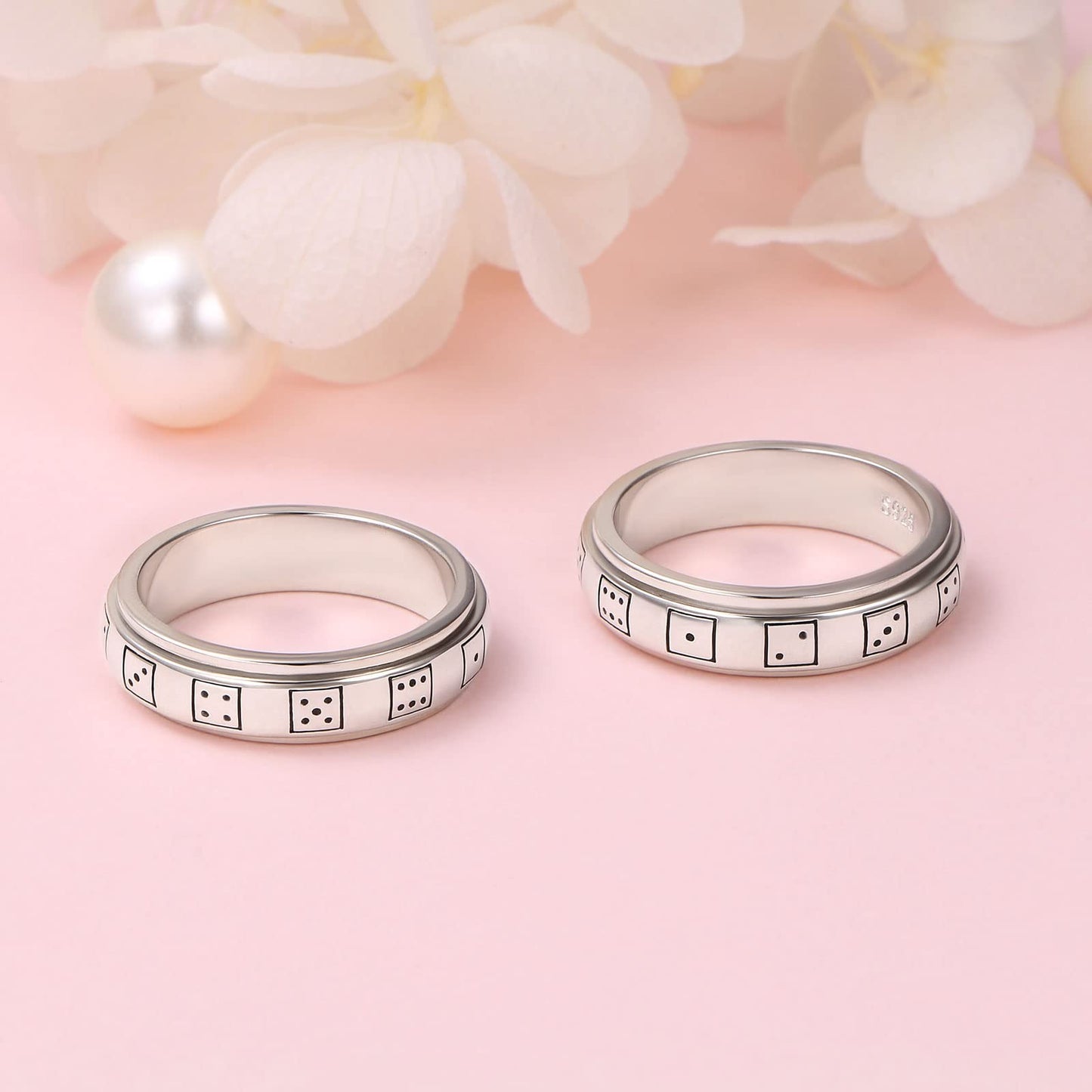 Hoohwe Spinner Rings For Anxiety,S925 Sterling Silver Fidget Anxiety Worry Relieving Boredom Adhd Autism Band Rings For Women (7