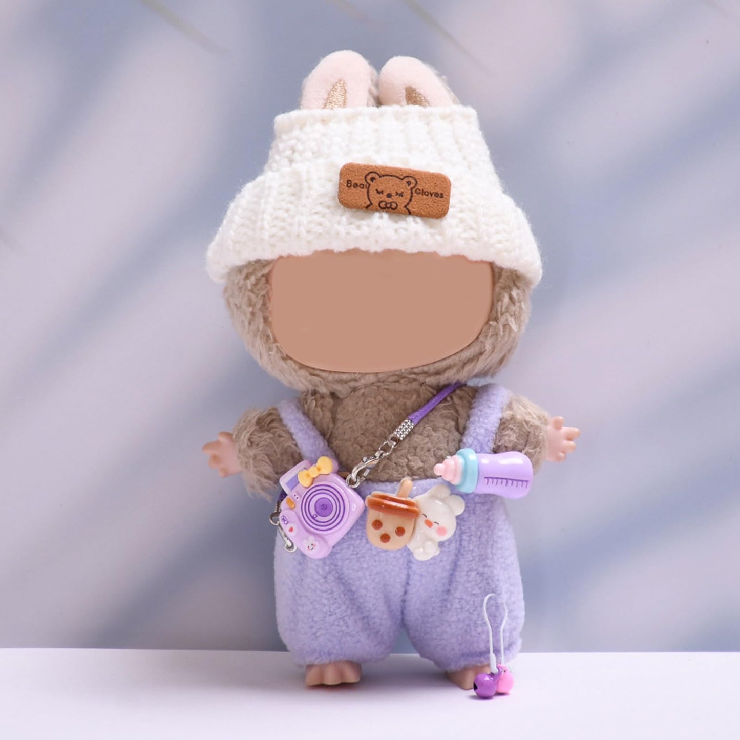 QIUTIMIY Clothes for Doll 17cm Doll Clothes 3-Piece-Purple-Set Doll Clothes enhanced Doll Outfit with Accessories-Overall+Woolen Hat+Camera(NO Doll Included)