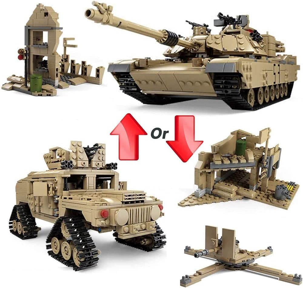 Feleph M1A2 Tank Model Kit 1:28 Scale WW2 Military Vehicle, 1463 Pieces, ABS, Small, M1A2