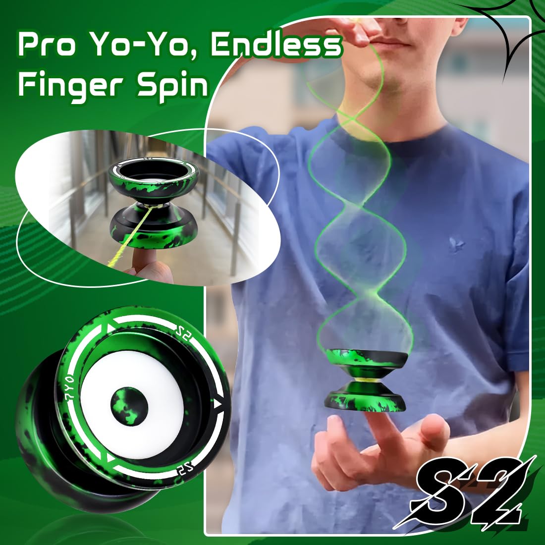 7Yo S2 Responsive Yoyo, Professional Metal Yoyo For Beginner, Dual Purpose Yoyo Fingerspin Tricks Yoyo, Alloy And Pom Yoyo With