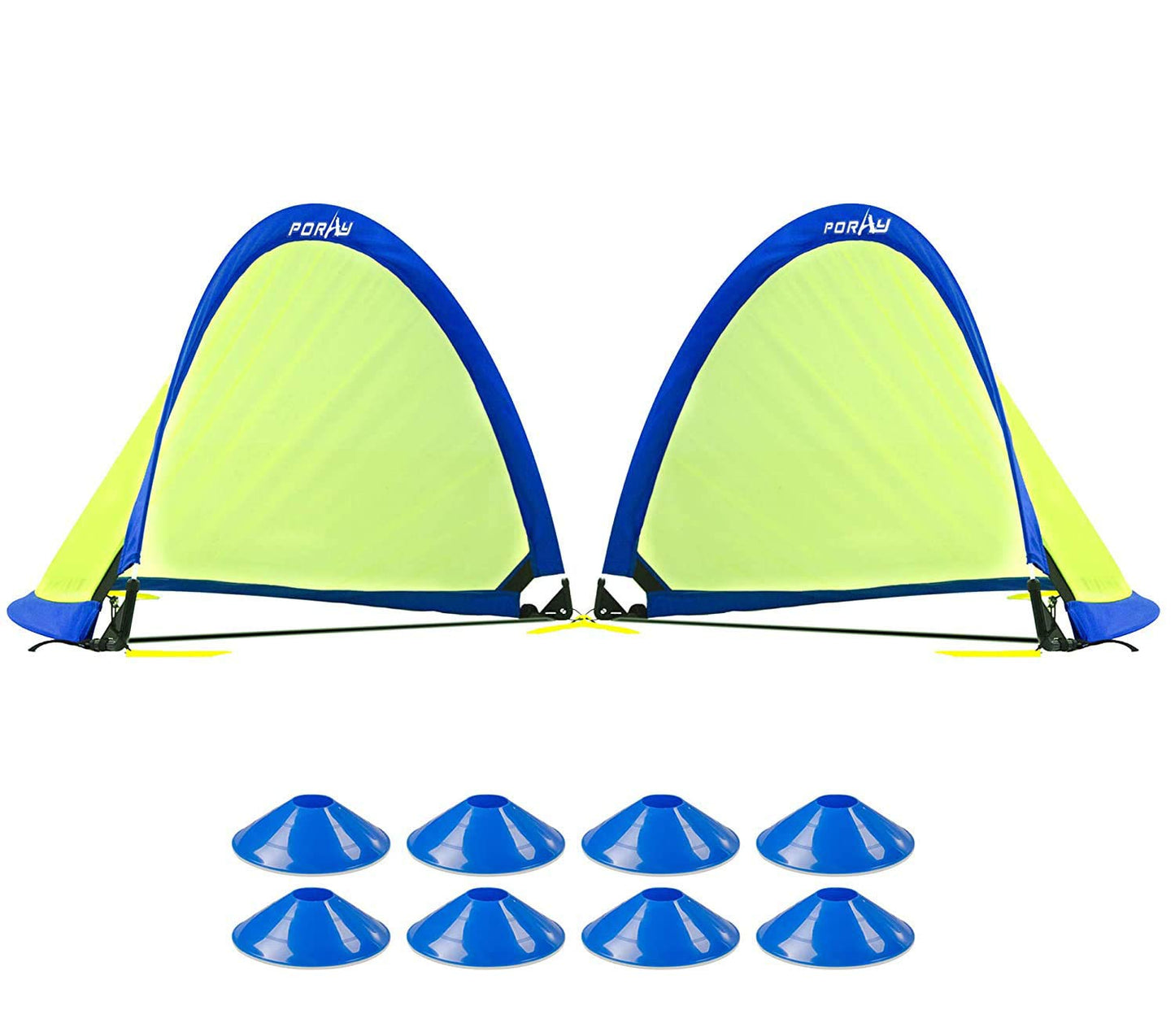 Poray Soccer Goal For Kid Easy-Up Set Of Two Portable Soccer Net 210D Oxford With 8 Field Marker Cones Extra Stakes Fun For Backyard And Soccer Training (2.5Ft Long Blue Goal Set)