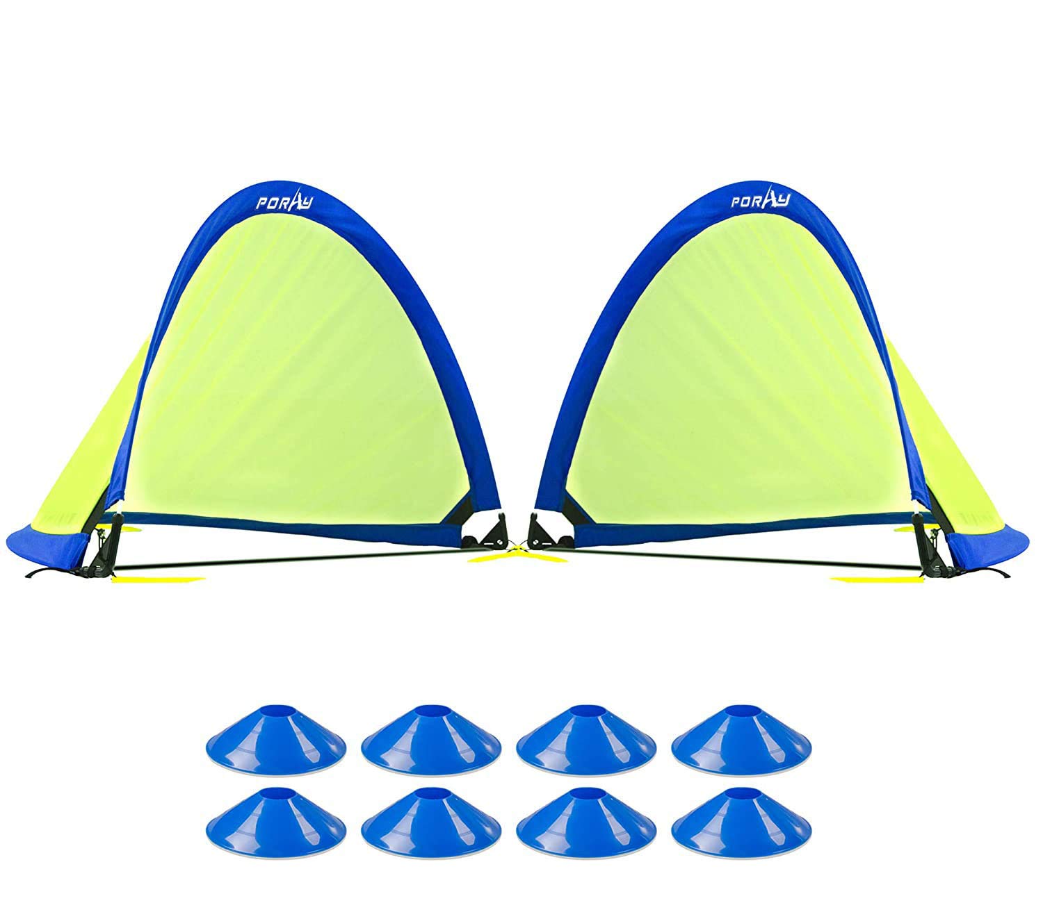 Poray Soccer Goal For Kid Easy-Up Set Of Two Portable Soccer Net 210D Oxford With 8 Field Marker Cones Extra Stakes Fun For Backyard And Soccer Training (2.5Ft Long Blue Goal Set)