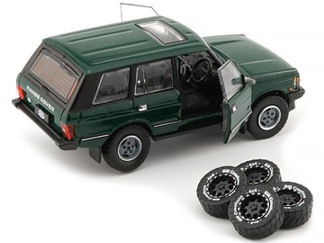 Land Rover Range Rover Classic Lse Rhd (Right Hand Drive) Green With Sunroof With Extra Wheels 1/64 Diecast Model Car By Bm Crea