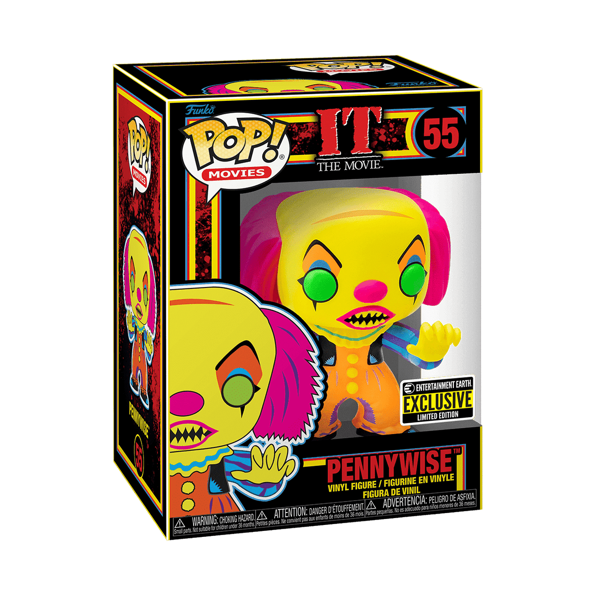 Pennywise #55 Entertainment Earth Exclusive Funko Pop! Movies IT The Movie Black Light