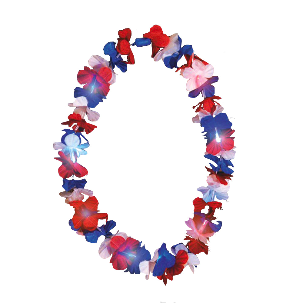 Light Up Hawaiian Lei Red White And Blue