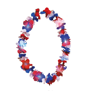 Light Up Hawaiian Lei Red White And Blue