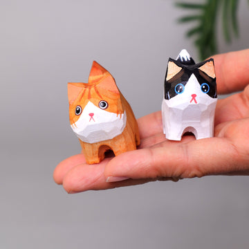 Hand-Carved Wooden Cats, Personalized Gift for Cat Lovers