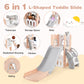 6-in-1 Toddler Slide L-shaped Playground with Basketball Hoop and Ladder