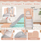 6-in-1 Toddler Slide L-shaped Playground with Basketball Hoop and Ladder